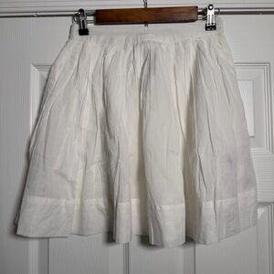 White Women’s Side Zipper Summer Spring Flowy Pleated Cotton Mini Skirt
